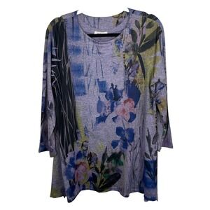 Jess & Jane Tunic Top Large Purple Abstract Floral Art To Wear Lagenlook Blouse